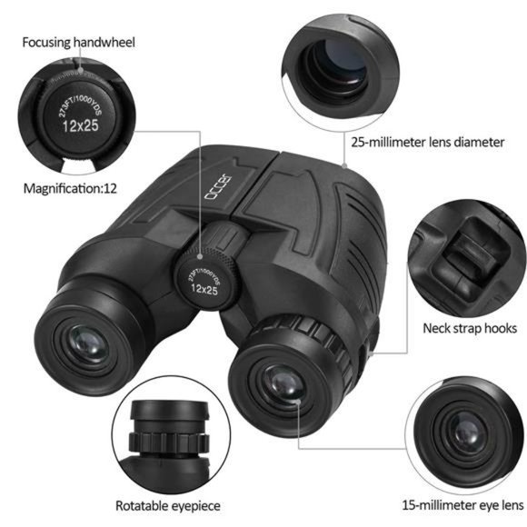 12x25 Compact Binoculars with Large Eyepiece Waterproof Binocular for Adults Kid - Picture 4 of 6